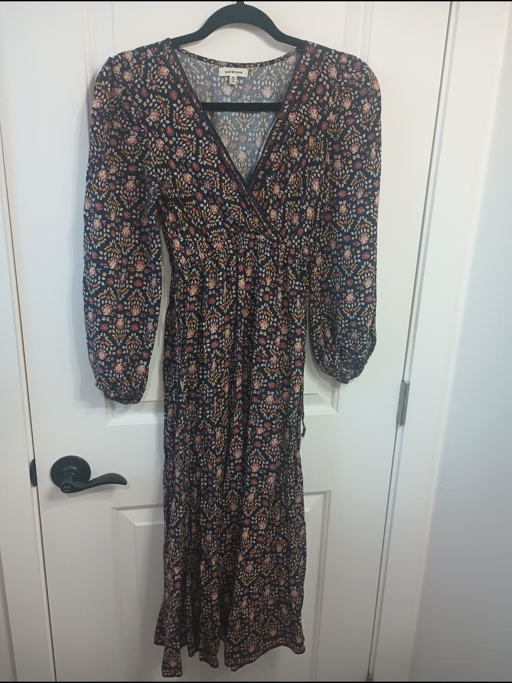 Max Studio Floral Dress in Navy with Rust & Cream Accents